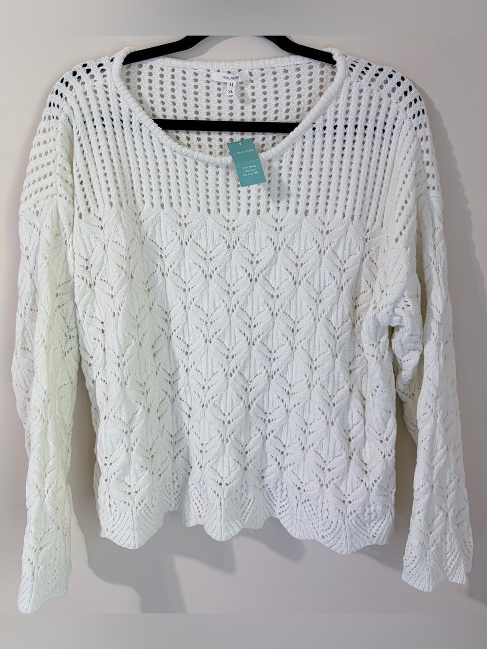 Maurices Cream Open-Knit Pointelle Crochet Pullover Sweater NWT XL